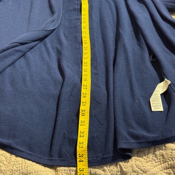 Chico's Women's Navy blue long sleeve open front cardigan with lace trim; size 2 - Picture 5 of 8